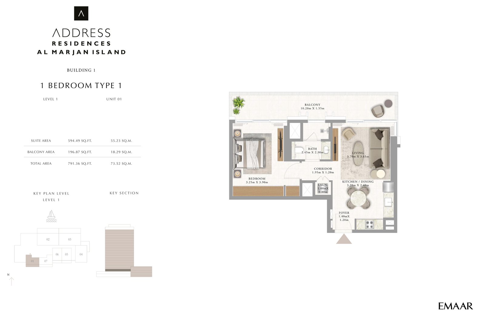 1 bedroom apartment floor plan at Address Residences Al Marjan Island