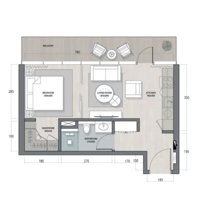 Quattro Del Mar 1 bedroom apartment floor plan at Hayat Island, Ras Al Khaimah
