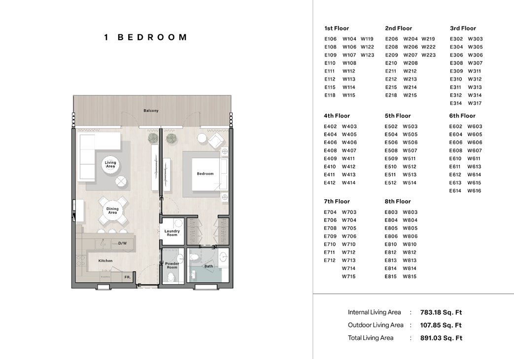 1 Bedroom Floor Plan – Porto Playa Ras Al Khaimah (Hayat Island)