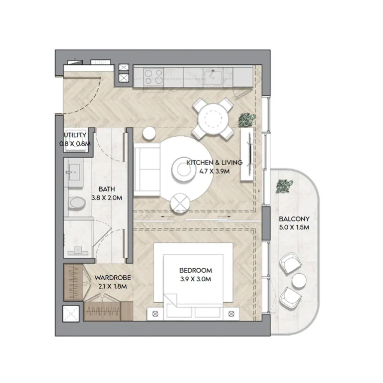 Nura 1 bedroom apartment floor plan layout