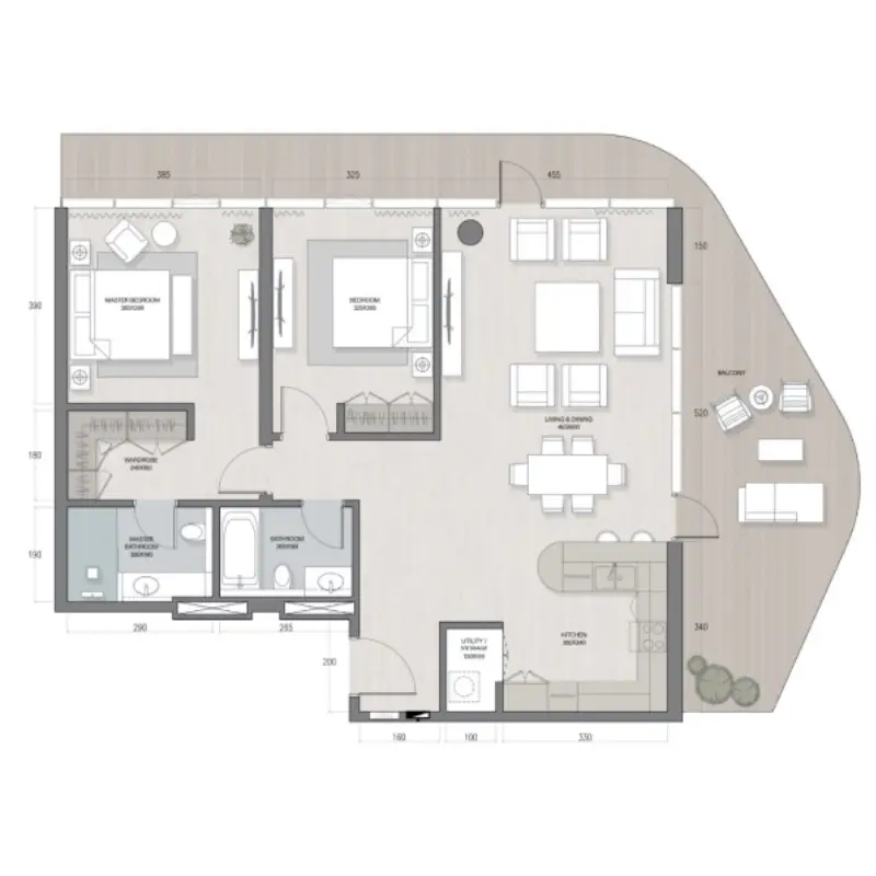 Quattro Del Mar 2 bedroom apartment floor plan at Hayat Island, Ras Al Khaimah