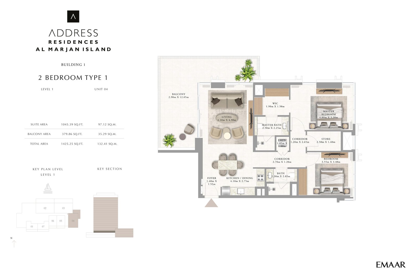 2 bedroom apartment floor plan at Address Residences Al Marjan Island