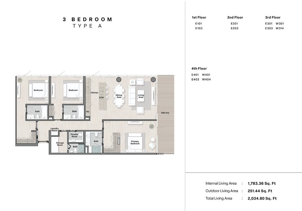 3 Bedroom Apartment Type A Floor Plan – Porto Playa Ras Al Khaimah