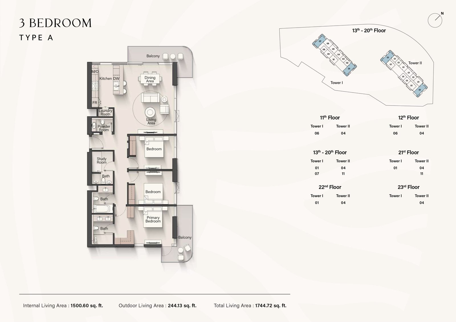 Soto Grande 3 bedroom penthouse floor plan layout
