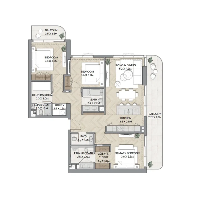 Nura 3 bedroom apartment floor plan layout