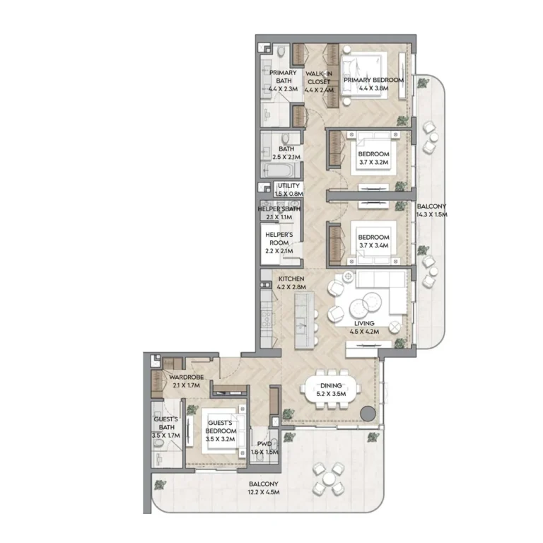 Nura 4 bedroom apartment floor plan layout