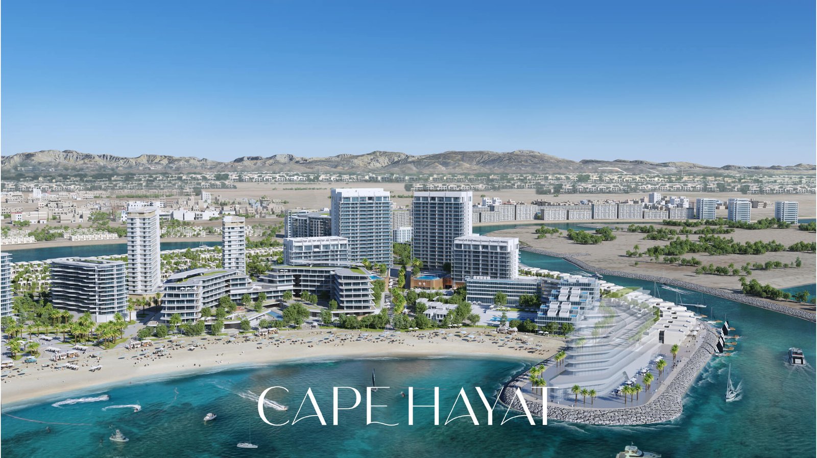 Cape Hayat tower exterior by RAK Properties on Hayat Island, Mina
