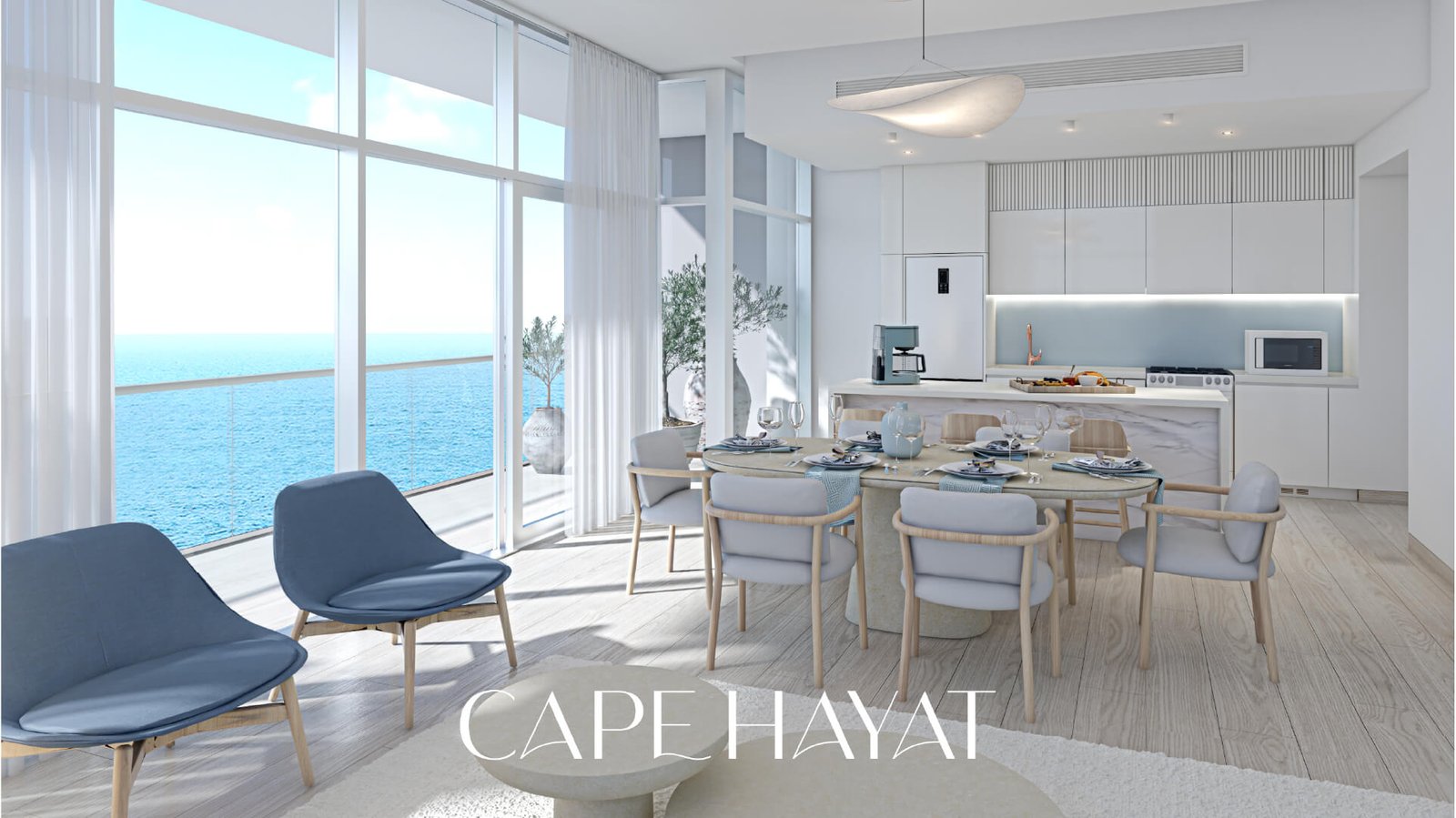 Open-plan living and dining area at Cape Hayat