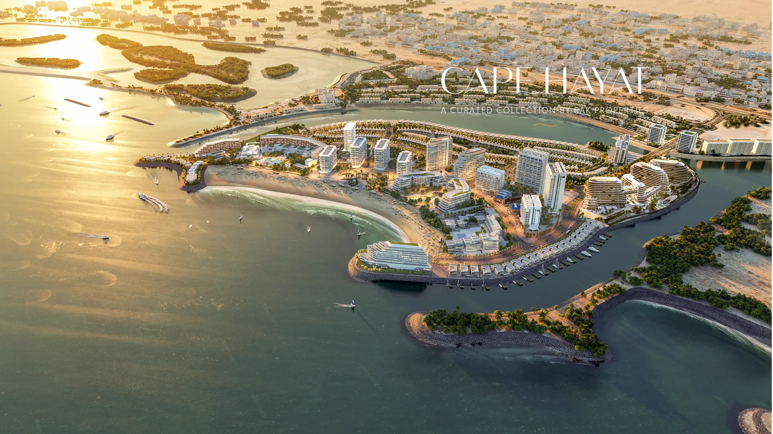 Connectivity map from Cape Hayat to key destinations and Ras Al Khaimah International Airport