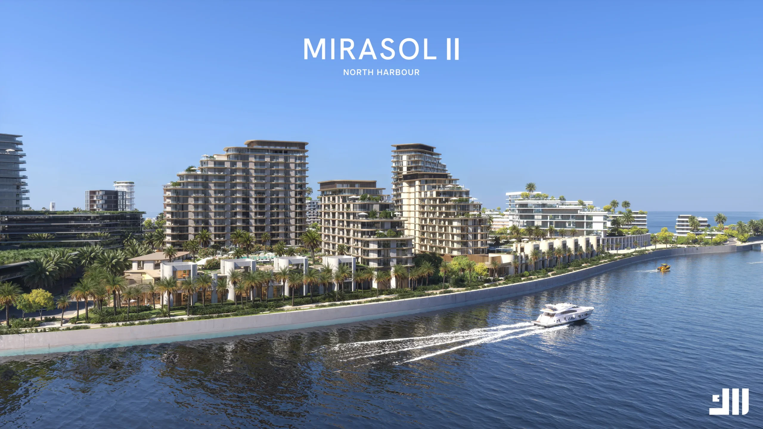 Aerial view of Mirasol II North Harbour waterfront community at Mina Al Arab