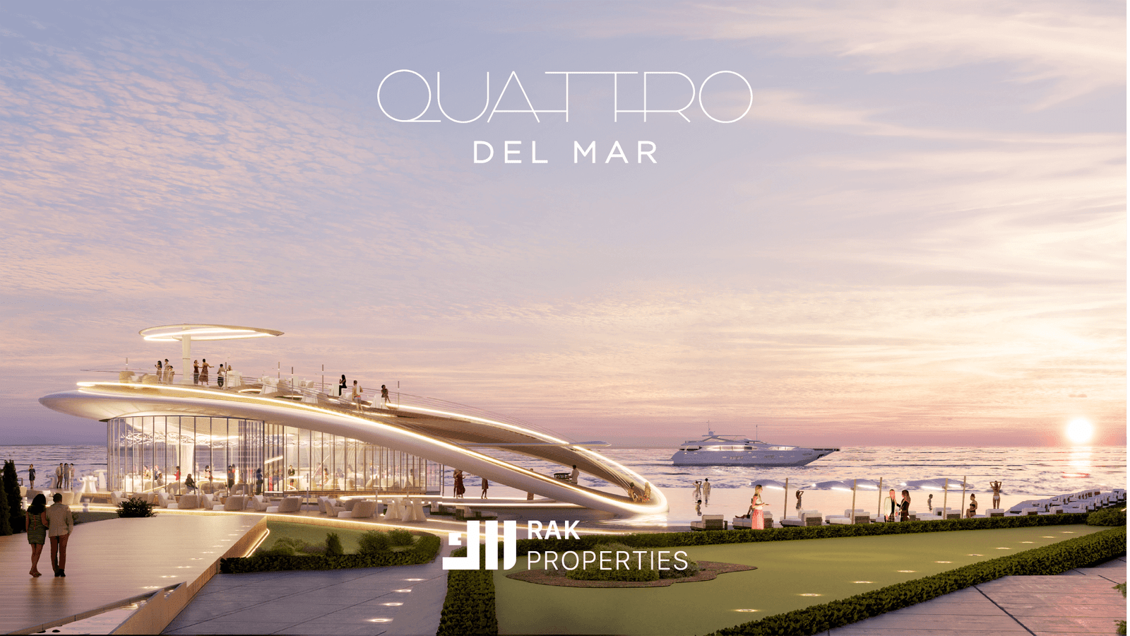 Quattro Del Mar living room with floor-to-ceiling windows and waterfront views by Rak Properties