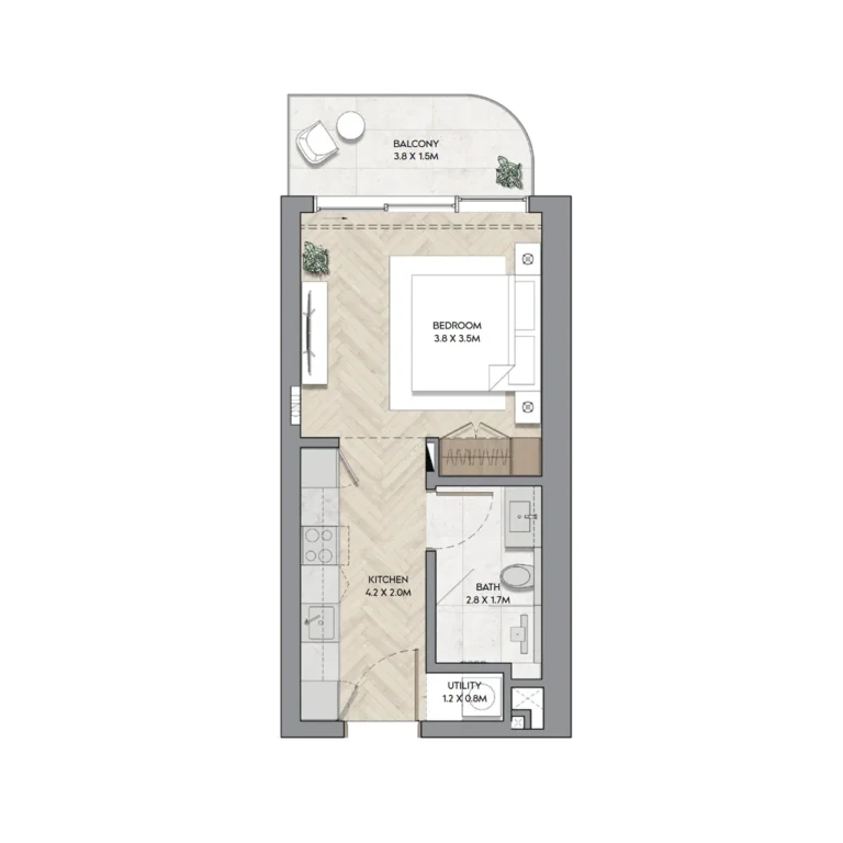 Nura studio bedroom apartment floor plan layout