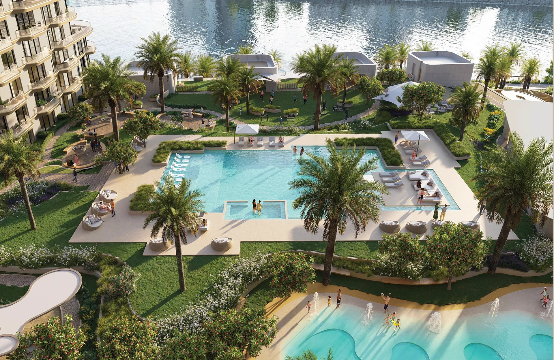 Mirasol II swimming pool and landscaped waterfront amenities in Mina Al Arab