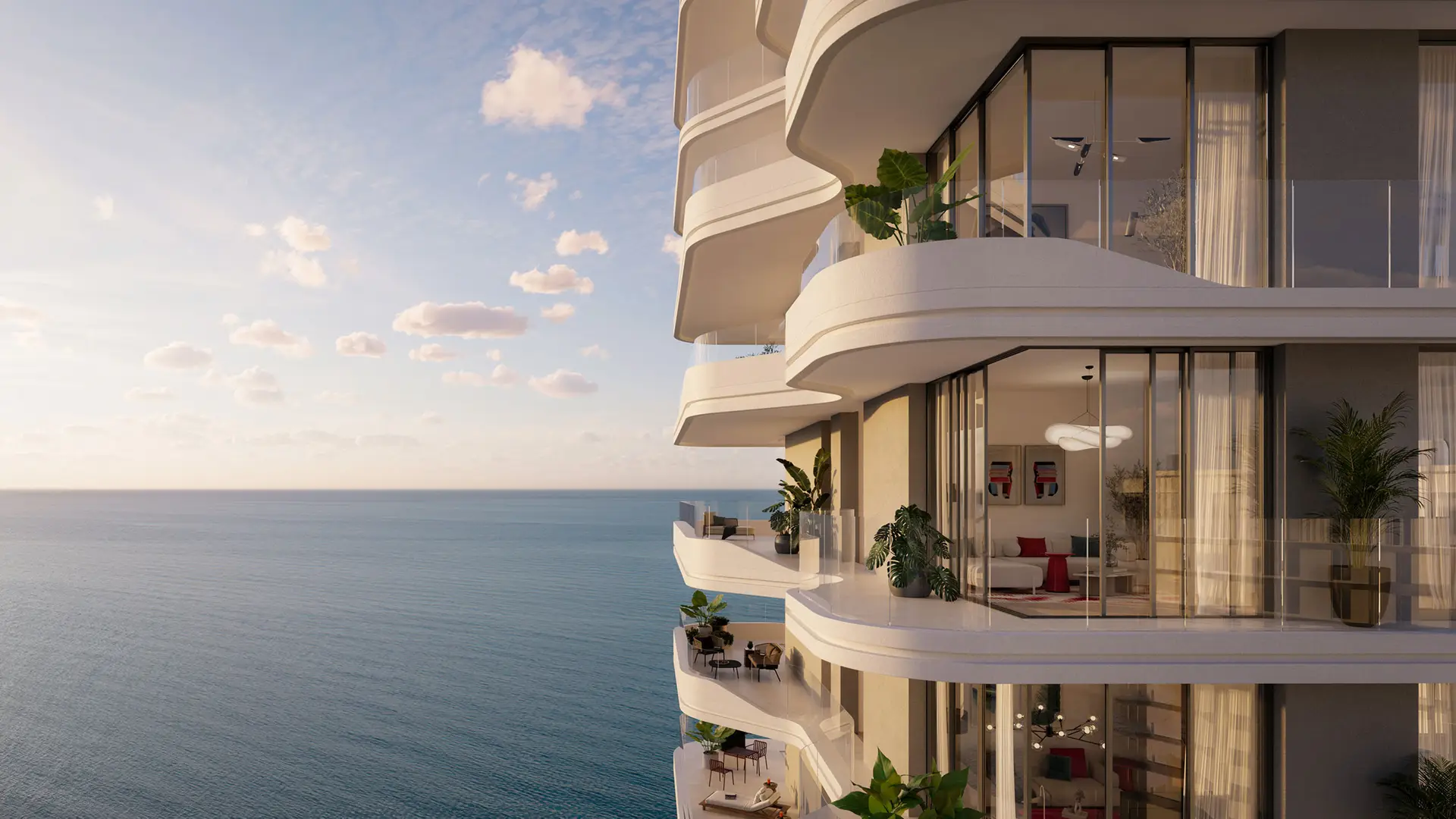 Rosso Bay Residences Ras Al Khaimah aerial view on Al Marjan Island waterfront