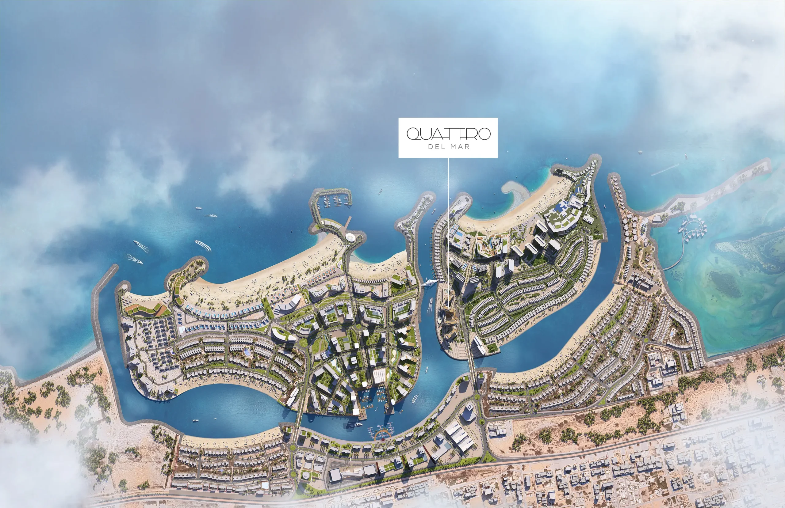 Quattro Del Mar location map on Hayat Island, Ras Al Khaimah with connectivity to Dubai and Abu Dhabi