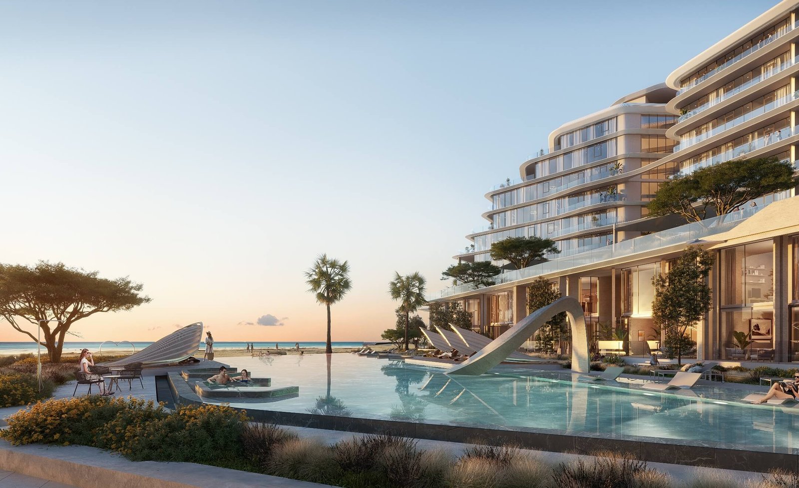 Porto Playa beachfront residence with pool and sea-view architecture on Hayat Island, Ras Al Khaimah