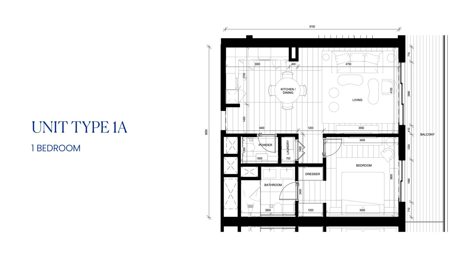 Nikki Beach Residences Ras Al Khaimah 1 bedroom floor plan layout (Unit Type 1A)