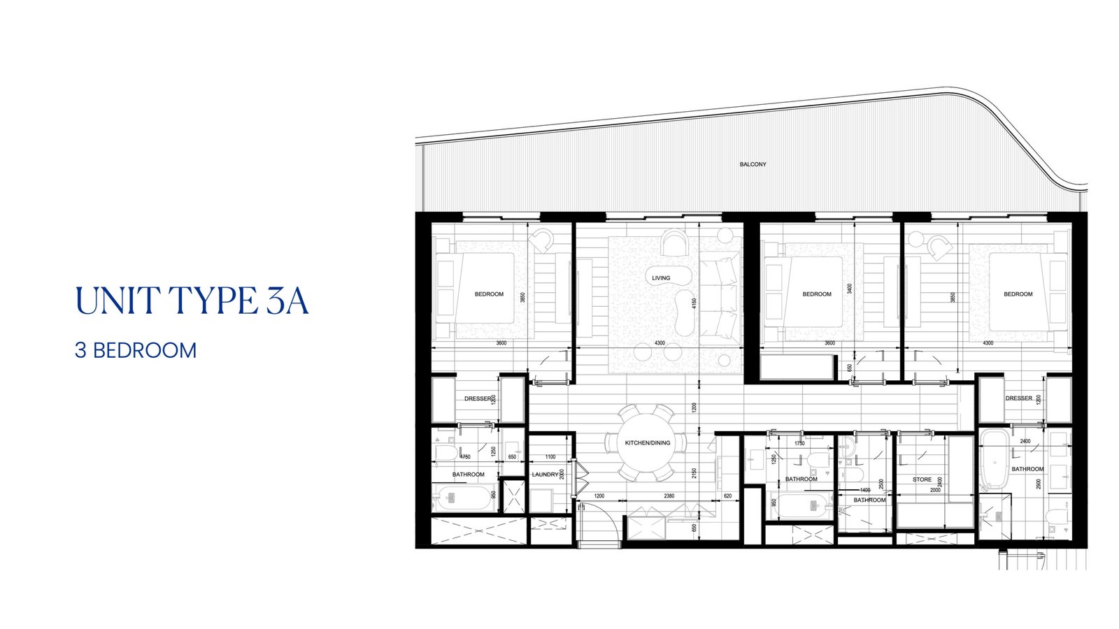 Nikki Beach Residences Ras Al Khaimah 3 bedroom floor plan layout (Unit Type 3A)