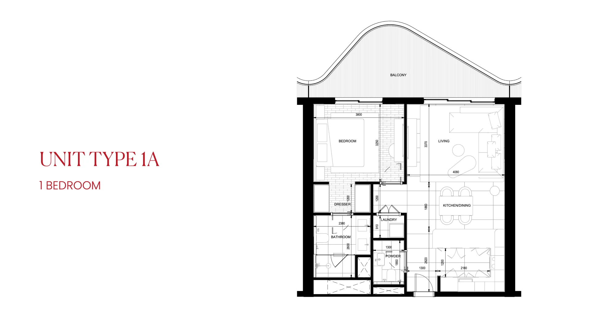 Rosso Bay Residences Ras Al Khaimah 1 bedroom floor plan Type 1A