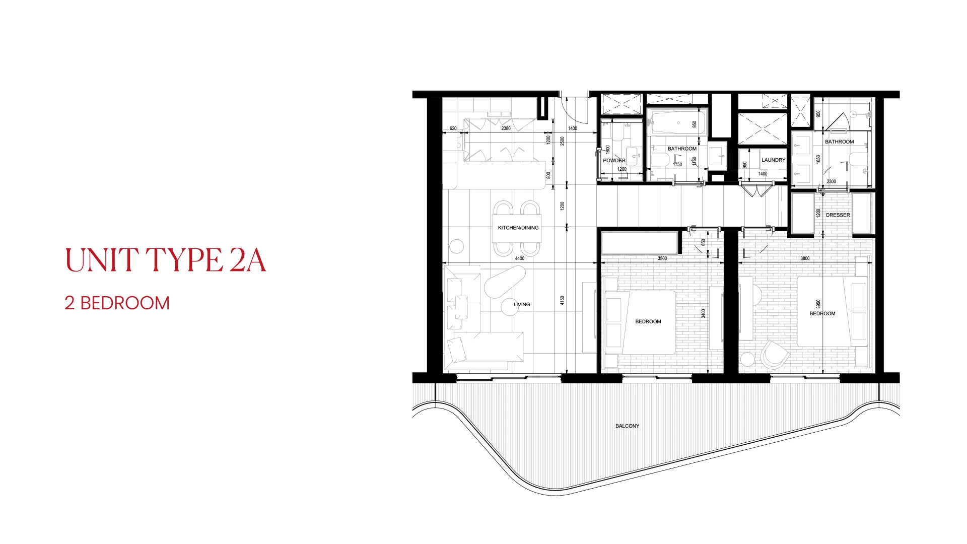 Rosso Bay Residences Ras Al Khaimah 2 bedroom floor plan Type 2A