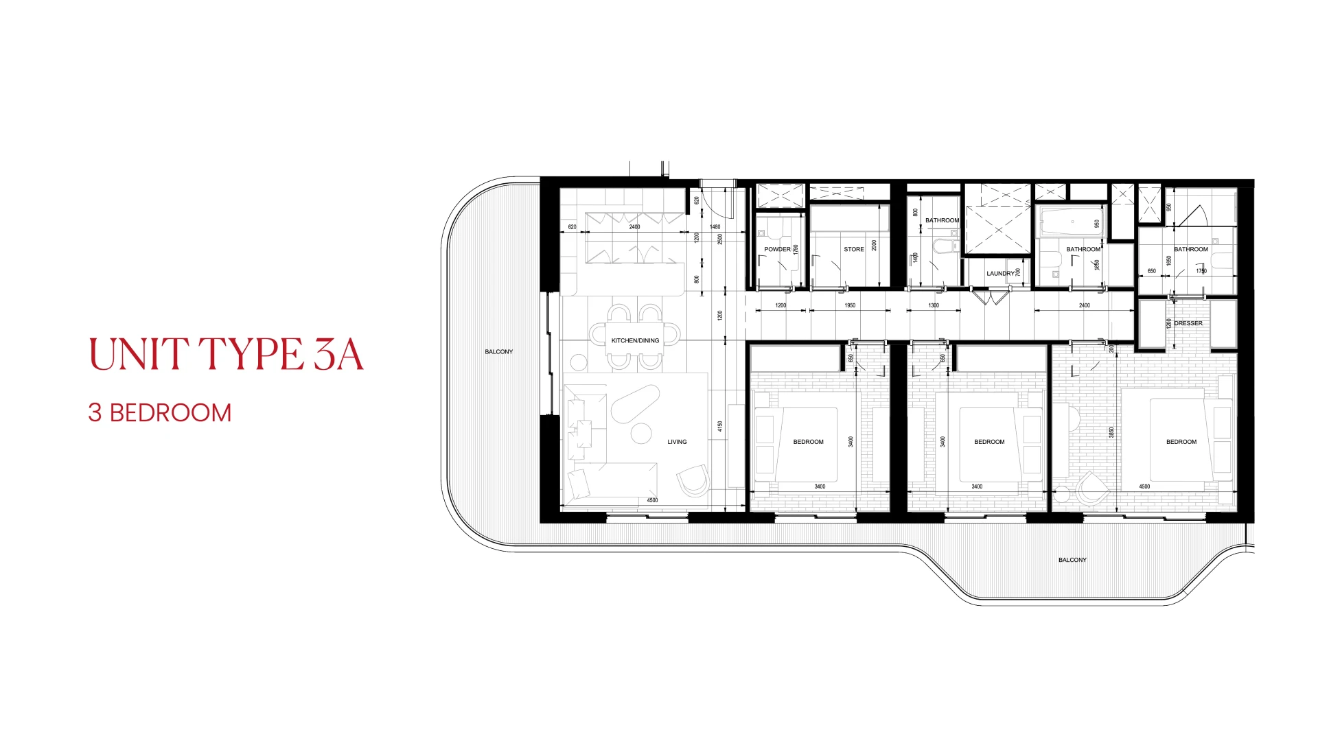 Rosso Bay Residences Ras Al Khaimah 3 bedroom floor plan Type 3A