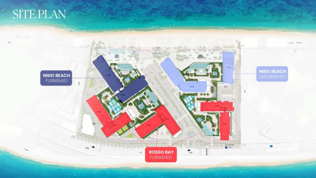 Nikki Beach Residences Ras Al Khaimah site plan showing beachfront layout on Al Marjan Island