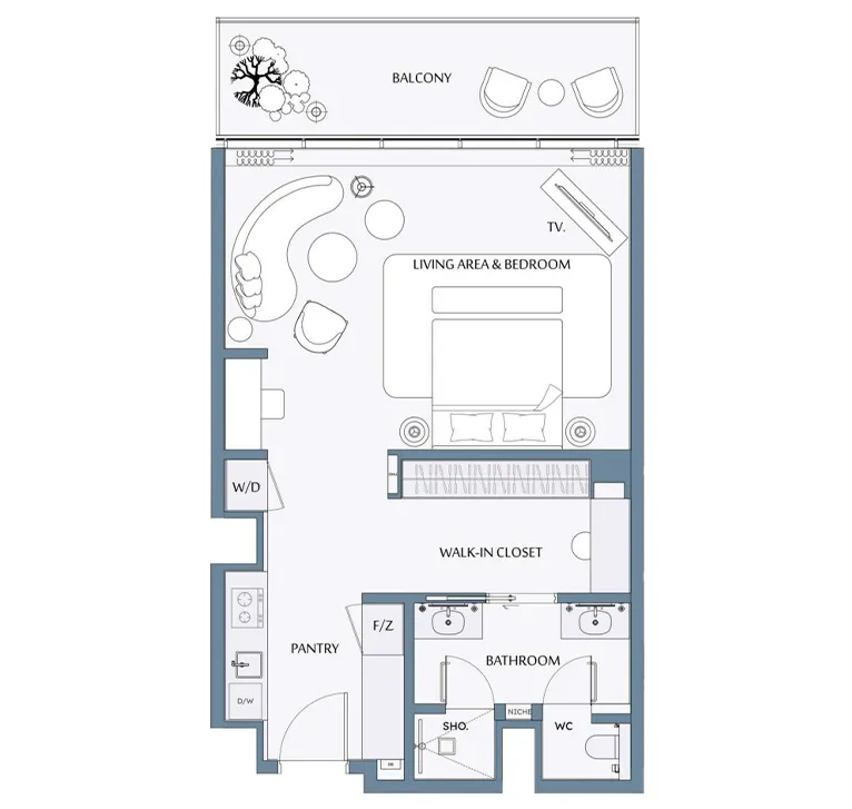 Studio floor plan of Anantara Mina Ras Al Khaimah Residences