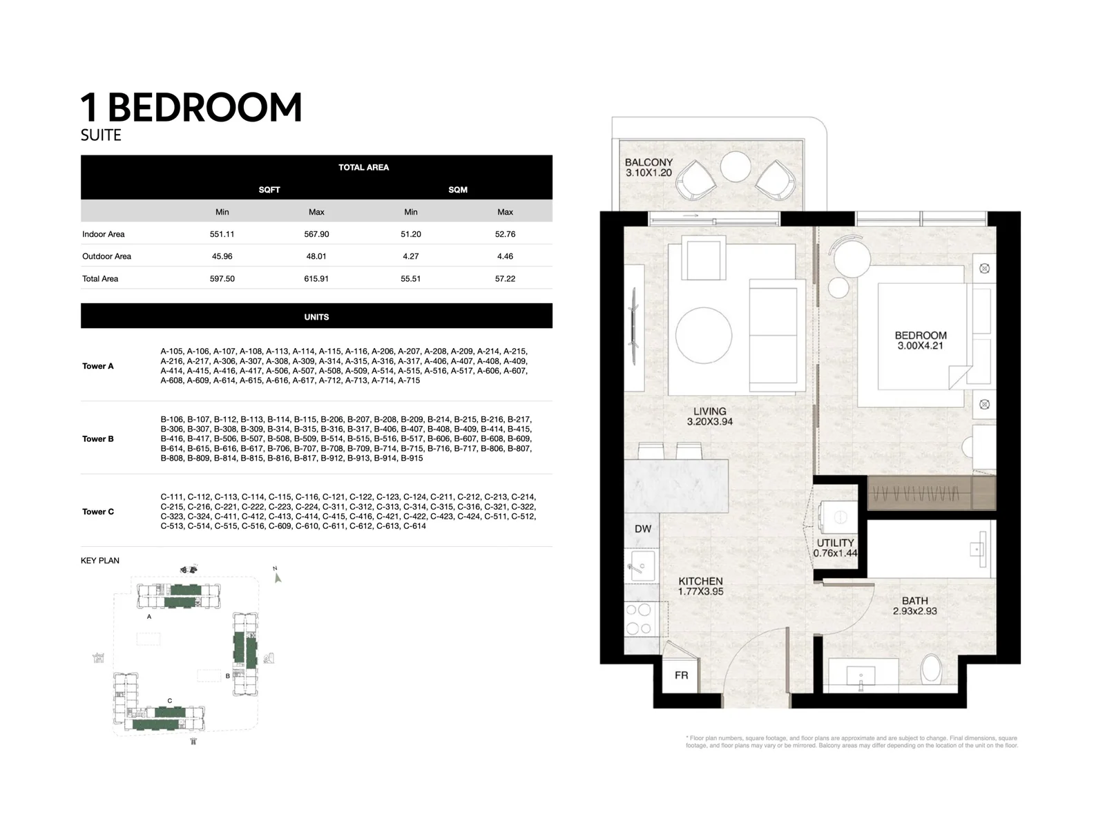 1 bedroom apartment floor plan at Lunara by RAK Properties